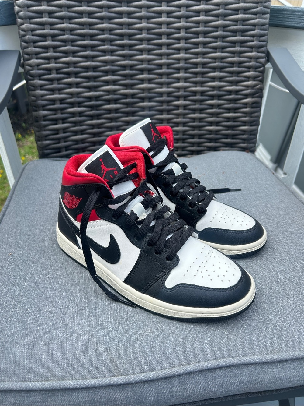 Nike Air Jordan 1 Mid Black White Red Men's Sneakers